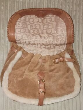 UGG Chestnut Suede Hobo with Shearling Trim